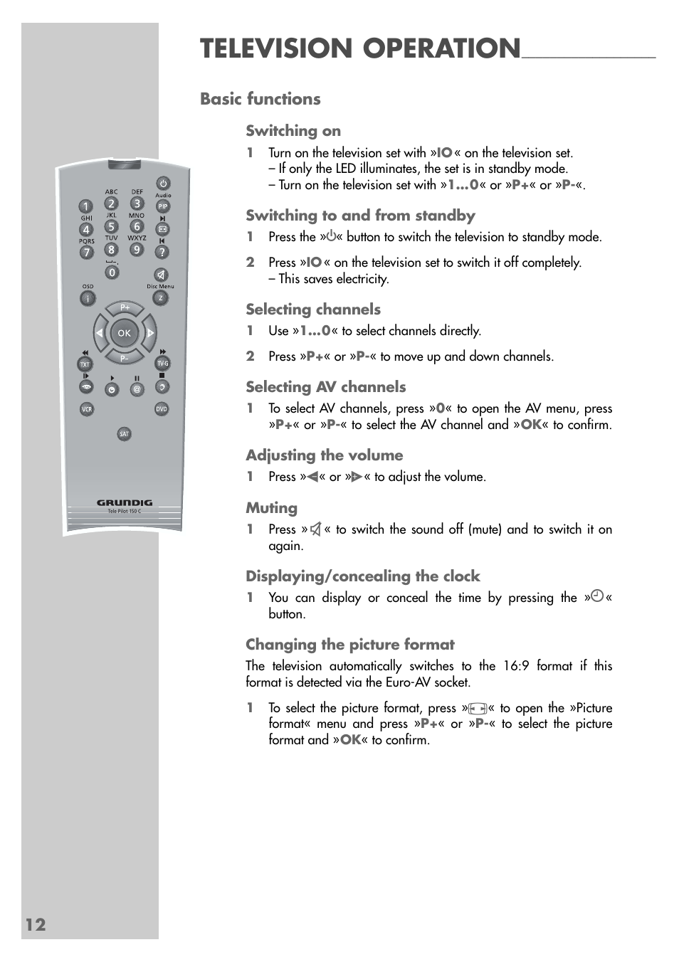 Television operation | Grundig VISION II LXW 68-9620 User Manual | Page 12 / 19