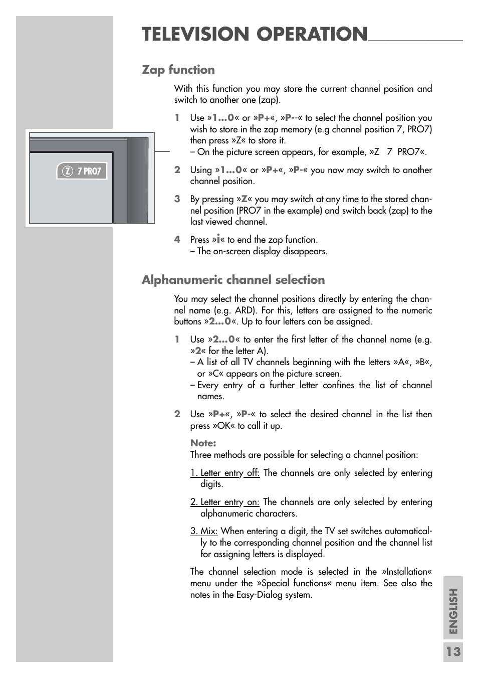 Television operation | Grundig VISION II LXW 68-9620 User Manual | Page 13 / 19