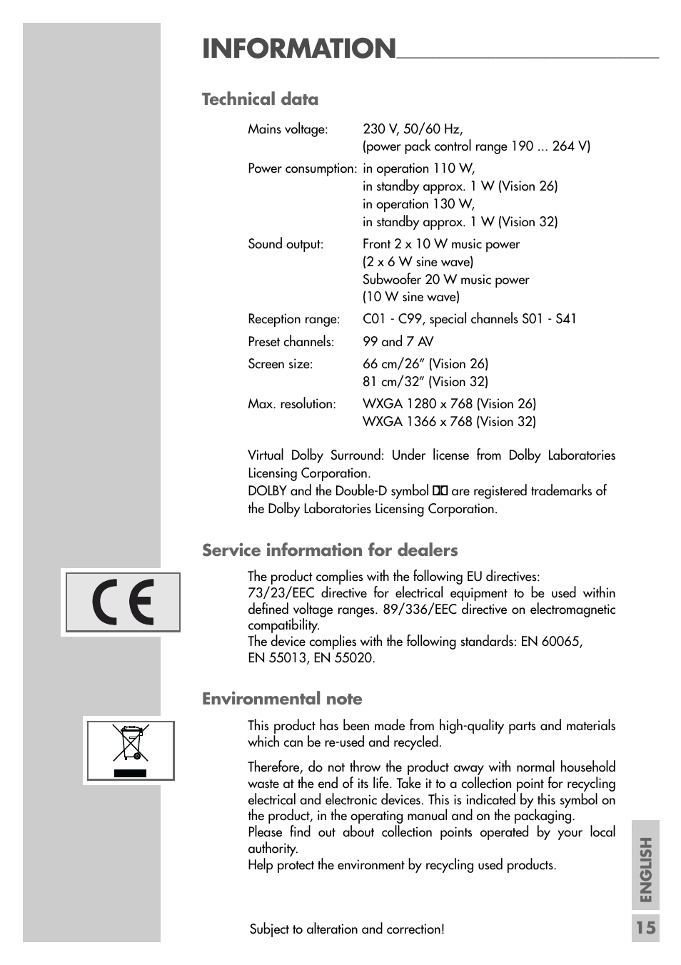 Information | Grundig VISION II LXW 68-9620 User Manual | Page 15 / 19