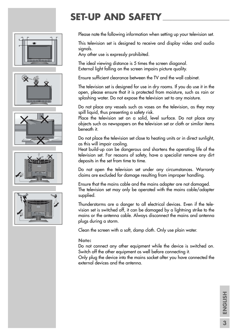 Set-up and safety, Ser vice ! ! ser vice ! ! ser vice, English | Grundig VISION II LXW 68-9620 User Manual | Page 3 / 19
