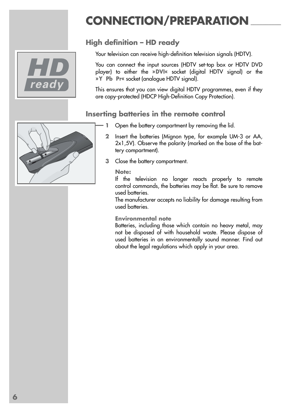 Connection/preparation | Grundig VISION II LXW 68-9620 User Manual | Page 6 / 19