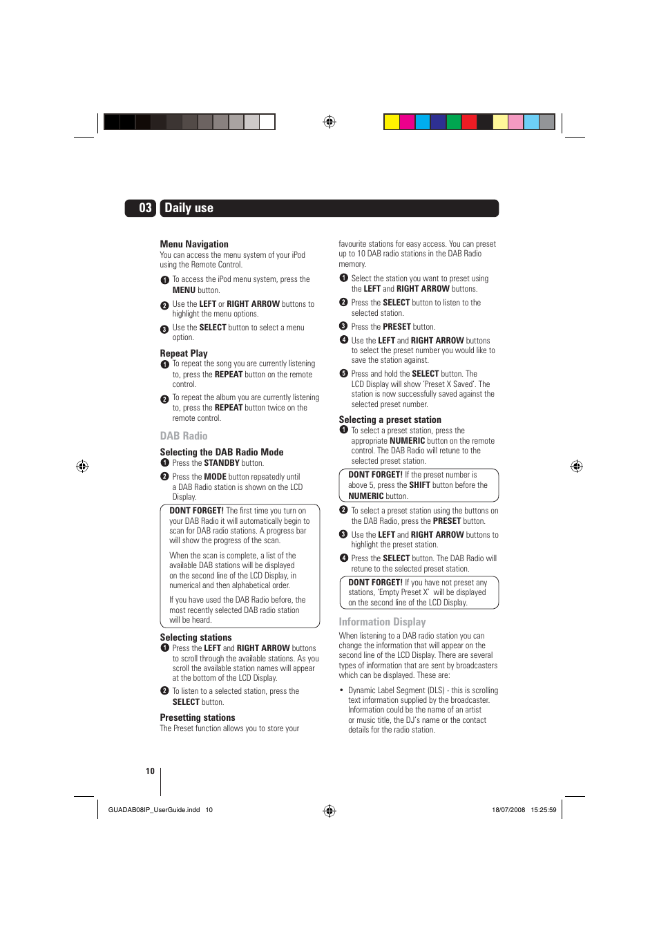 03 daily use, Dab radio, Information display | Grundig GUADAB08IP User Manual | Page 10 / 19