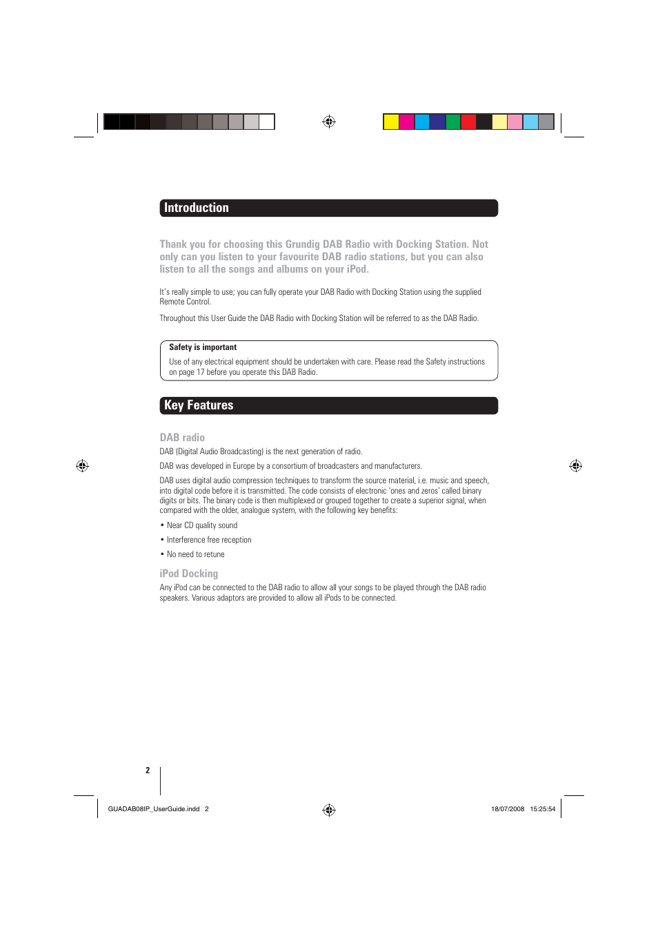 Introduction, Key features | Grundig GUADAB08IP User Manual | Page 2 / 19
