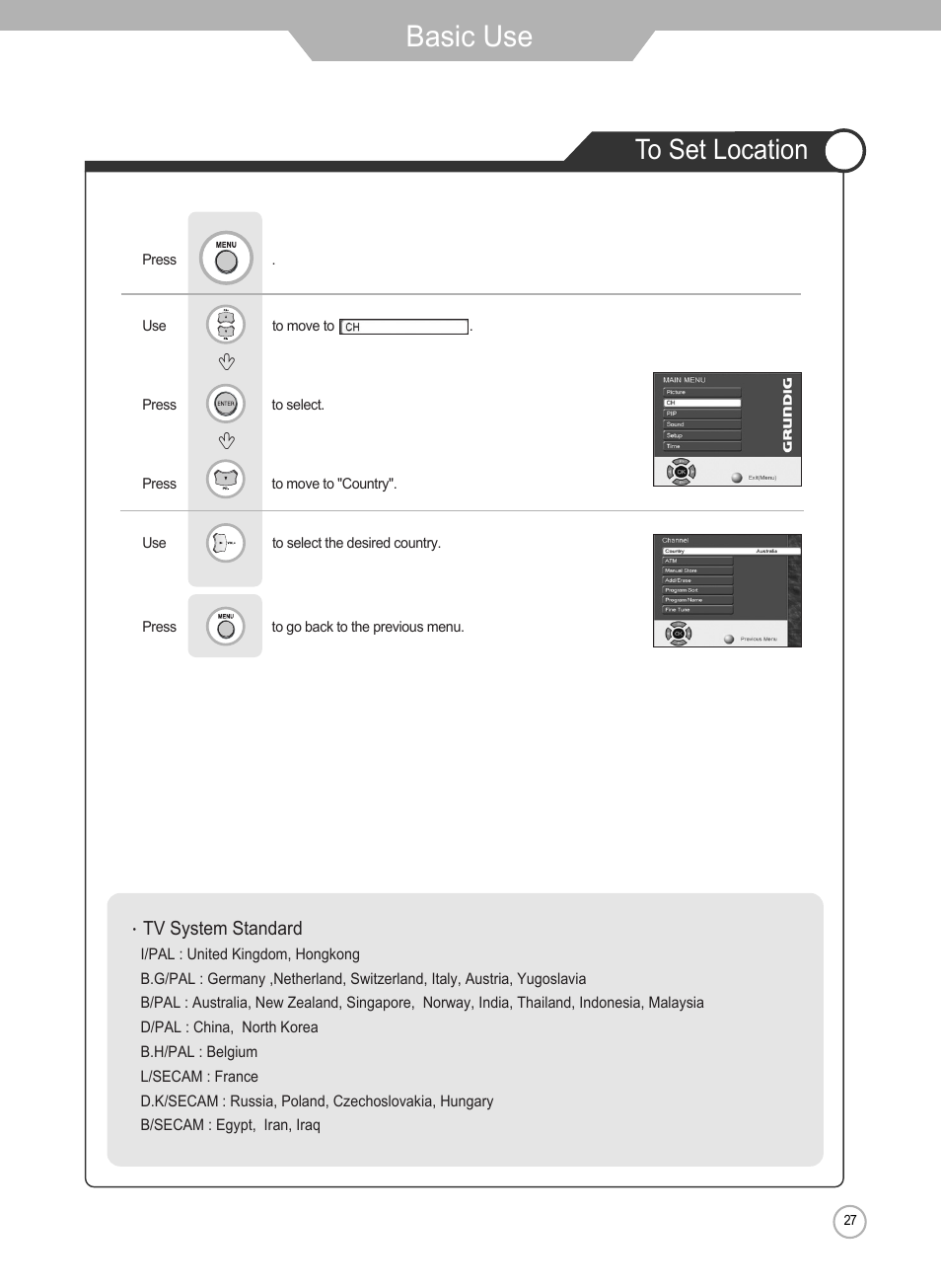 Basic use | Grundig Xentia LXW 102-8625 REF User Manual | Page 27 / 60