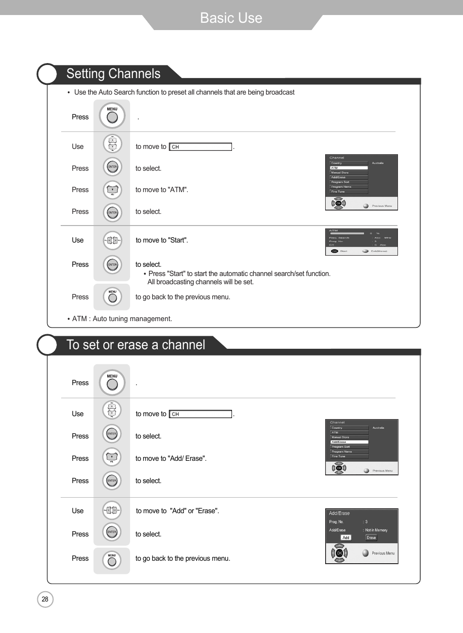 Basic use, Setting channels | Grundig Xentia LXW 102-8625 REF User Manual | Page 28 / 60