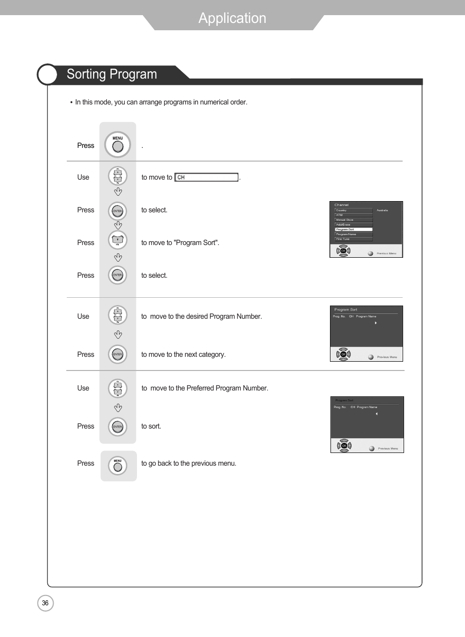 Application, Sorting program | Grundig Xentia LXW 102-8625 REF User Manual | Page 36 / 60