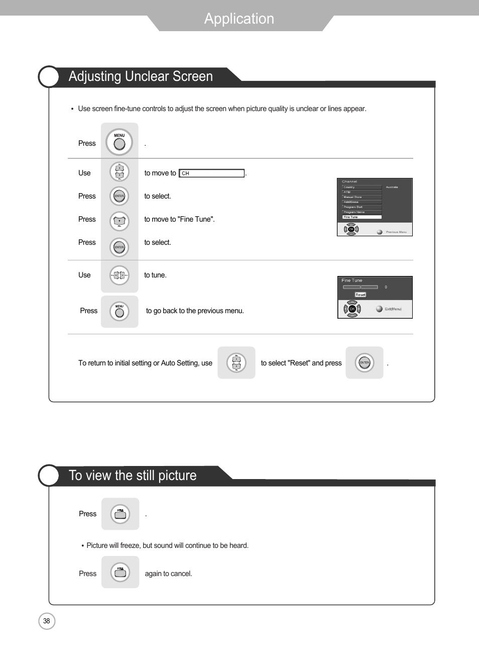 Application, Adjusting unclear screen | Grundig Xentia LXW 102-8625 REF User Manual | Page 38 / 60