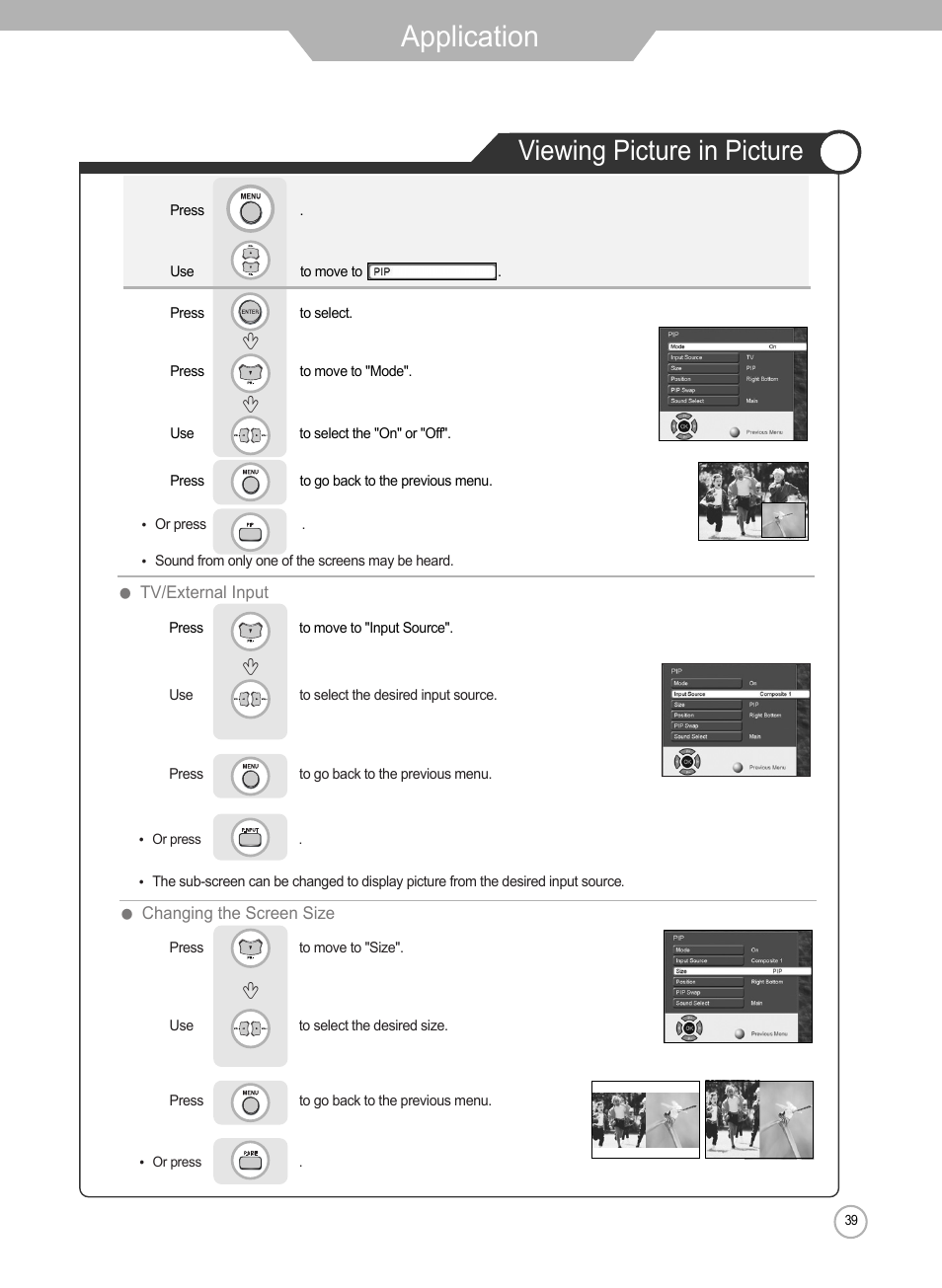 Application, Viewing picture in picture | Grundig Xentia LXW 102-8625 REF User Manual | Page 39 / 60