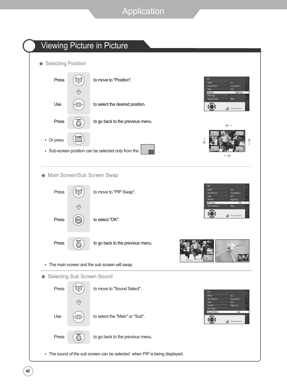 Application, Viewing picture in picture | Grundig Xentia LXW 102-8625 REF User Manual | Page 40 / 60