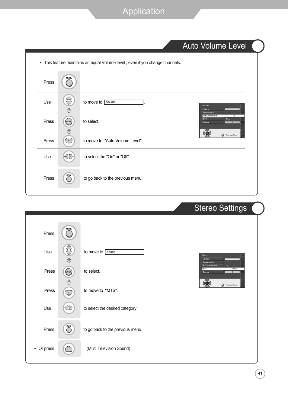 Application, Stereo settings, Auto volume level | Grundig Xentia LXW 102-8625 REF User Manual | Page 41 / 60