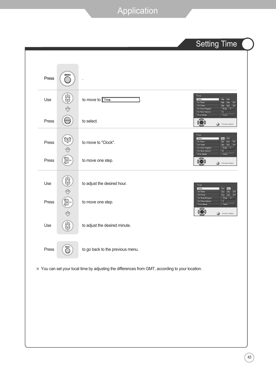 Application, Setting time | Grundig Xentia LXW 102-8625 REF User Manual | Page 43 / 60