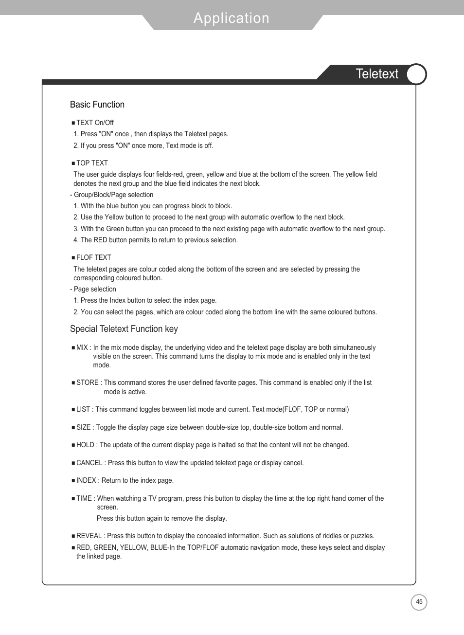 Application, Teletext | Grundig Xentia LXW 102-8625 REF User Manual | Page 45 / 60
