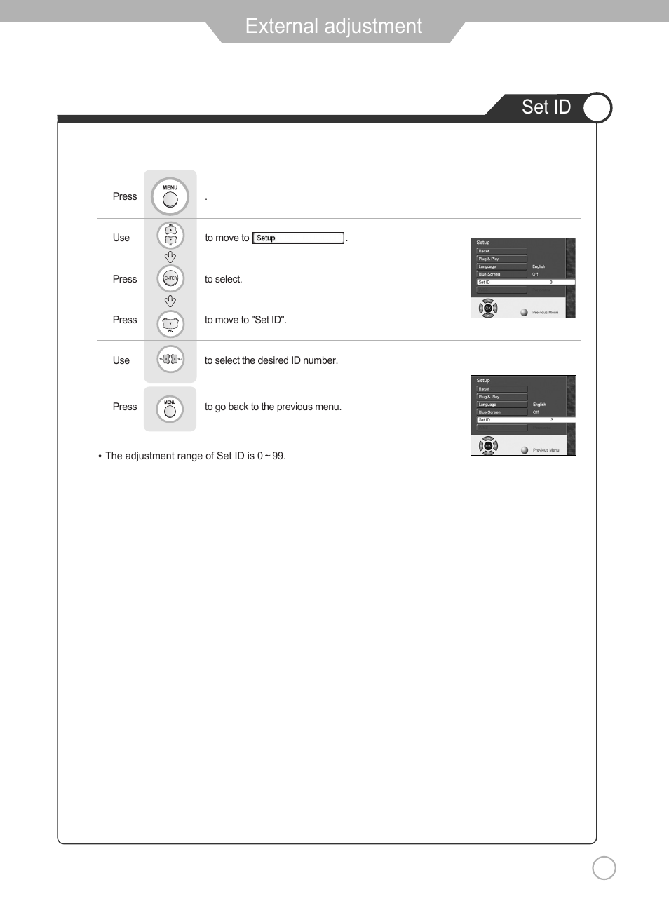 External adjustment, Set id | Grundig Xentia LXW 102-8625 REF User Manual | Page 47 / 60