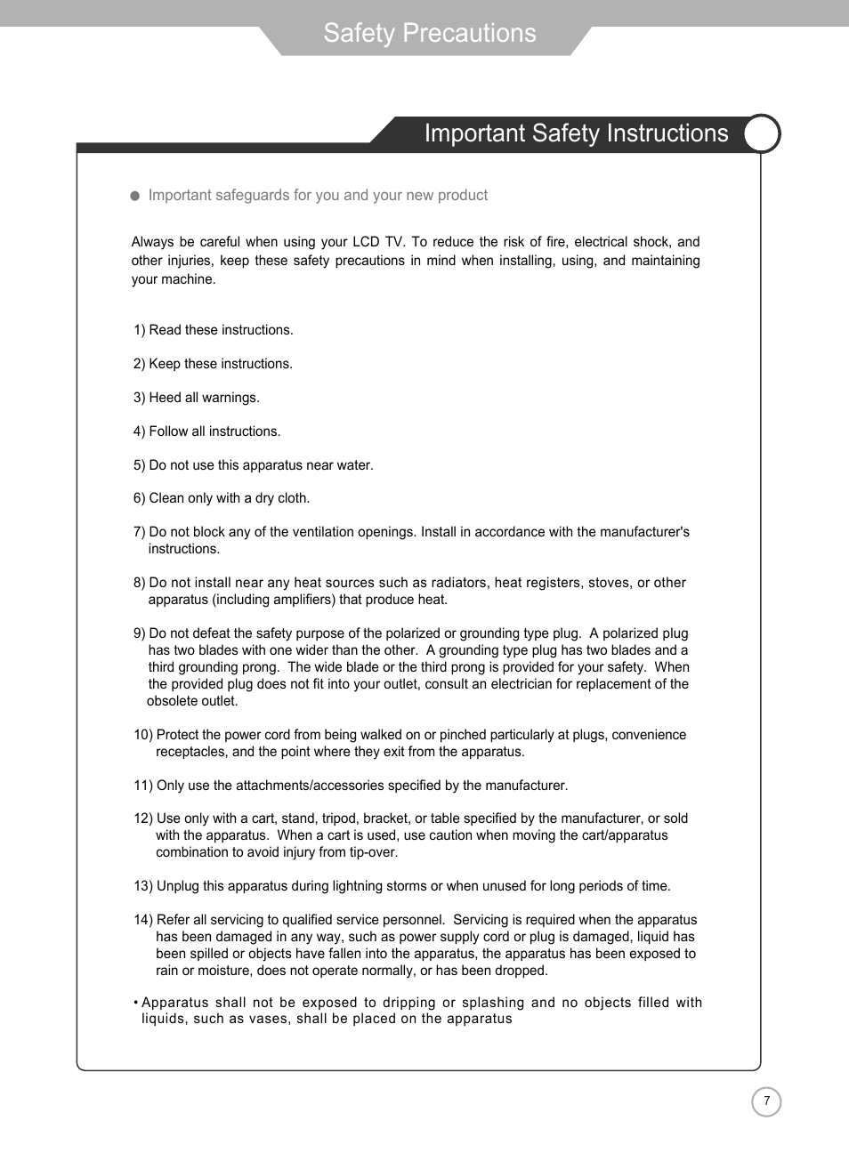 Safety precautions, Important safety instructions | Grundig Xentia LXW 102-8625 REF User Manual | Page 7 / 60