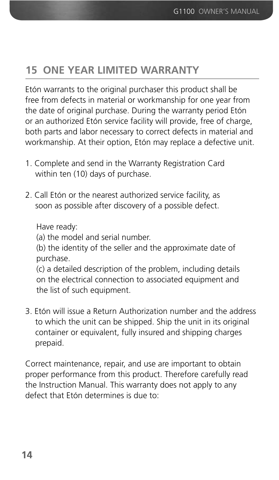 15 one year limited warranty | Grundig GMINI 300PEAM User Manual | Page 16 / 19