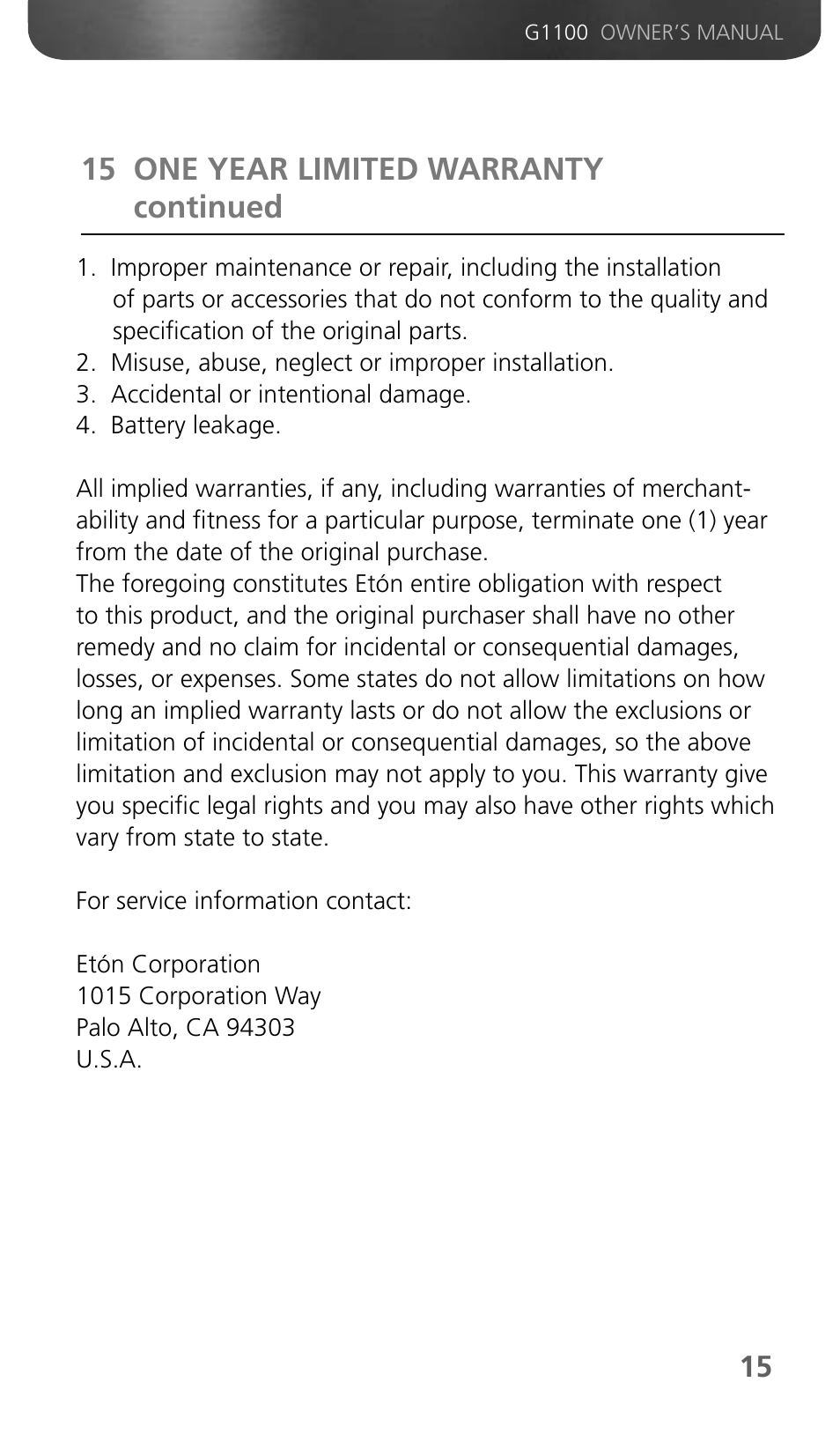 15 one year limited warranty continued | Grundig GMINI 300PEAM User Manual | Page 17 / 19