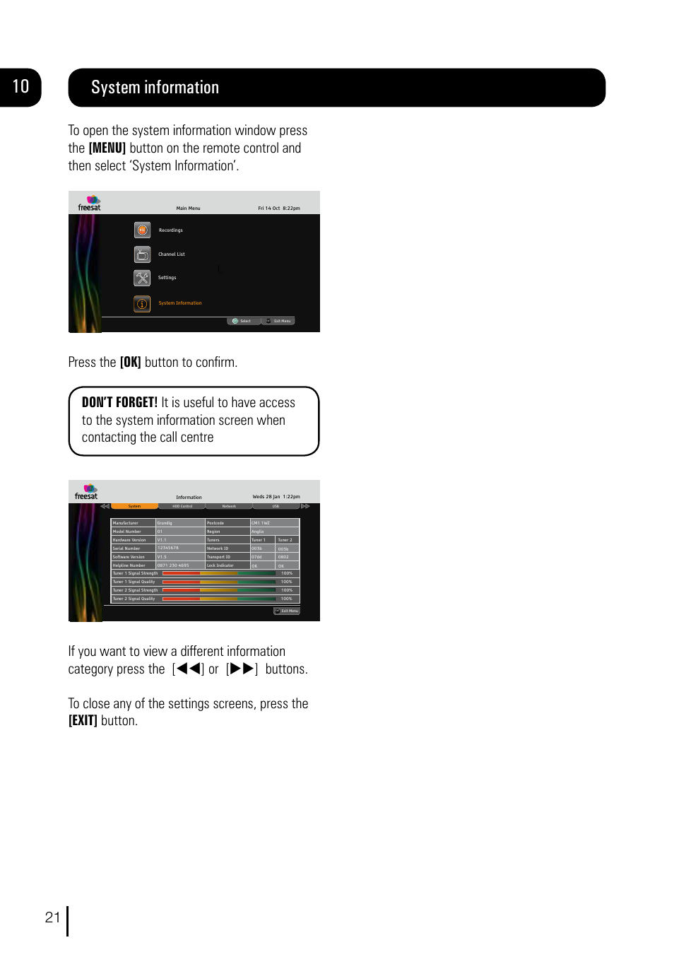 System information | Grundig DVR User Manual | Page 22 / 32