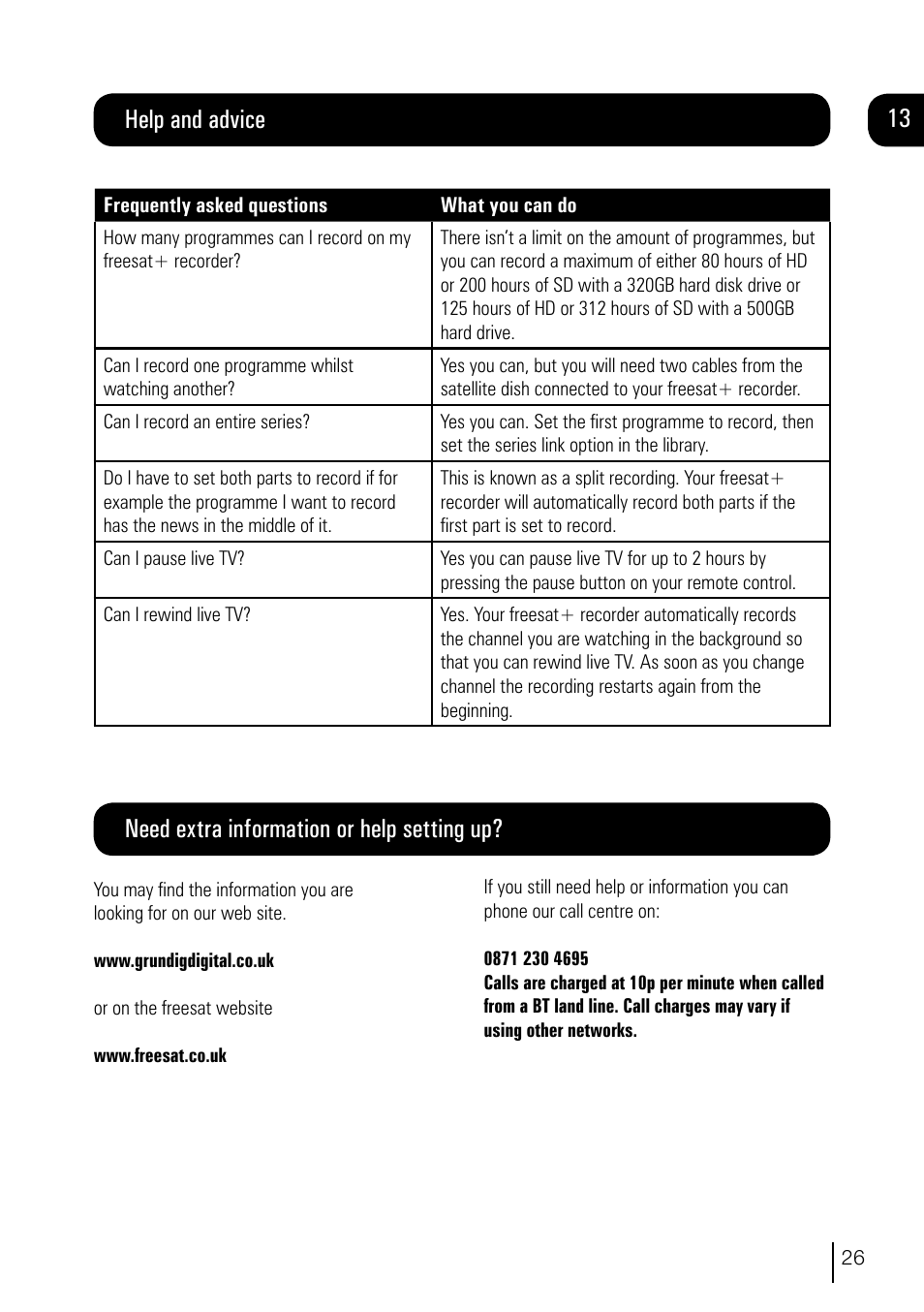 Help and advice, Need extra information or help setting up | Grundig DVR User Manual | Page 27 / 32