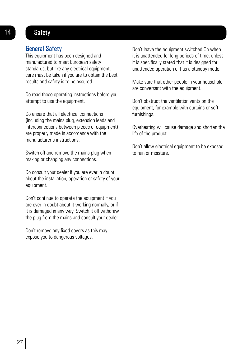 Safety general safety | Grundig DVR User Manual | Page 28 / 32
