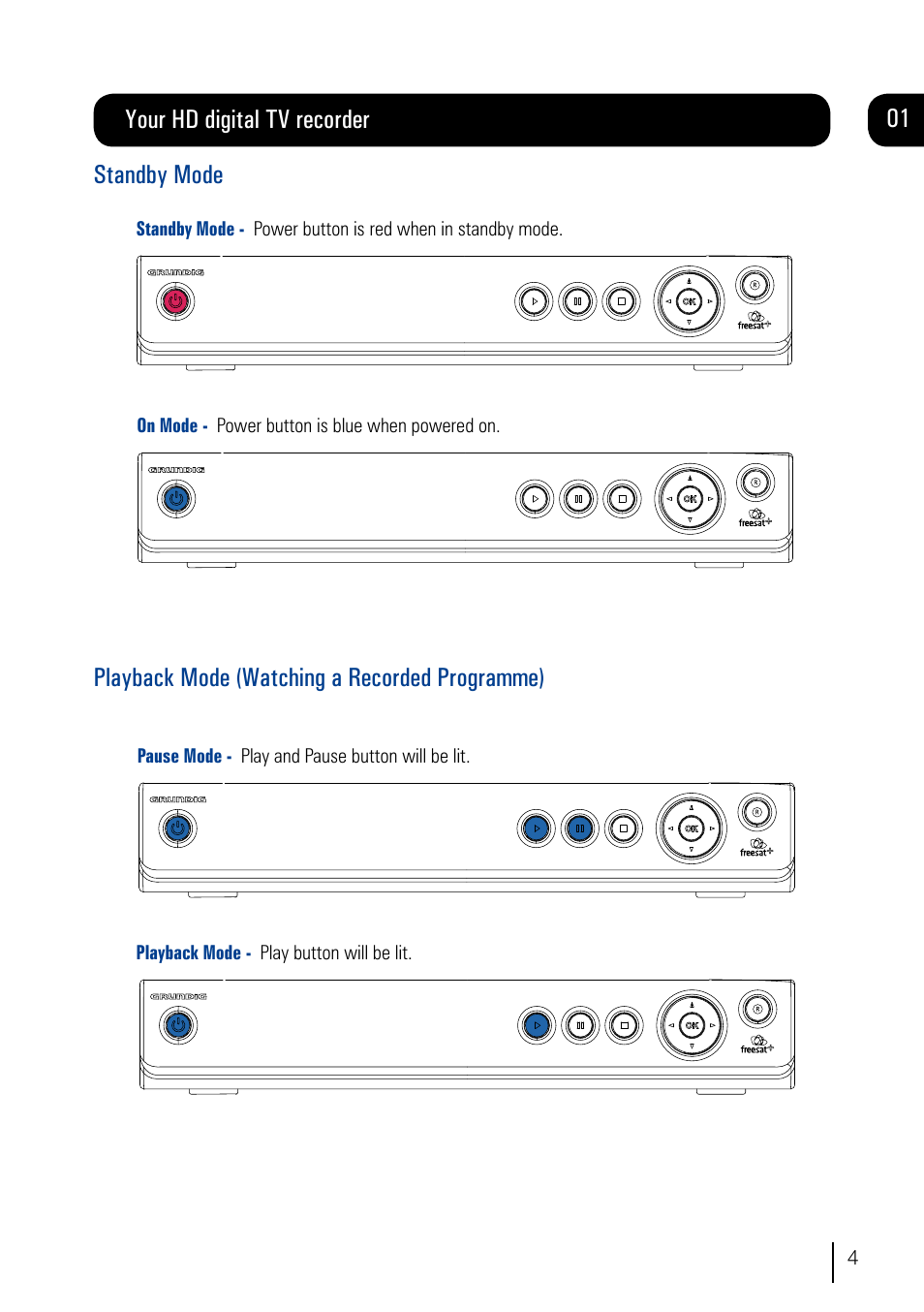 Your hd digital tv recorder standby mode, Playback mode (watching a recorded programme) | Grundig DVR User Manual | Page 5 / 32