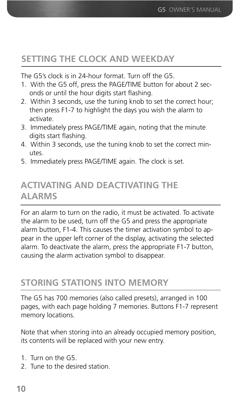 Setting the clock and weekday | Grundig G5 User Manual | Page 12 / 64
