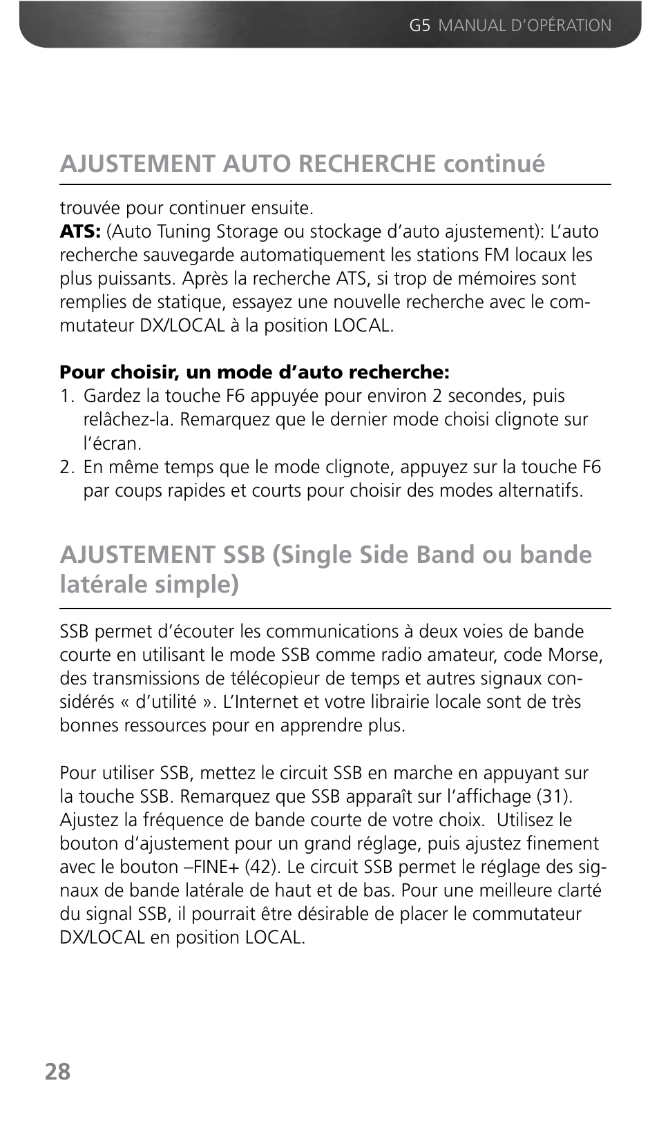 Ajustement auto recherche continué | Grundig G5 User Manual | Page 30 / 64