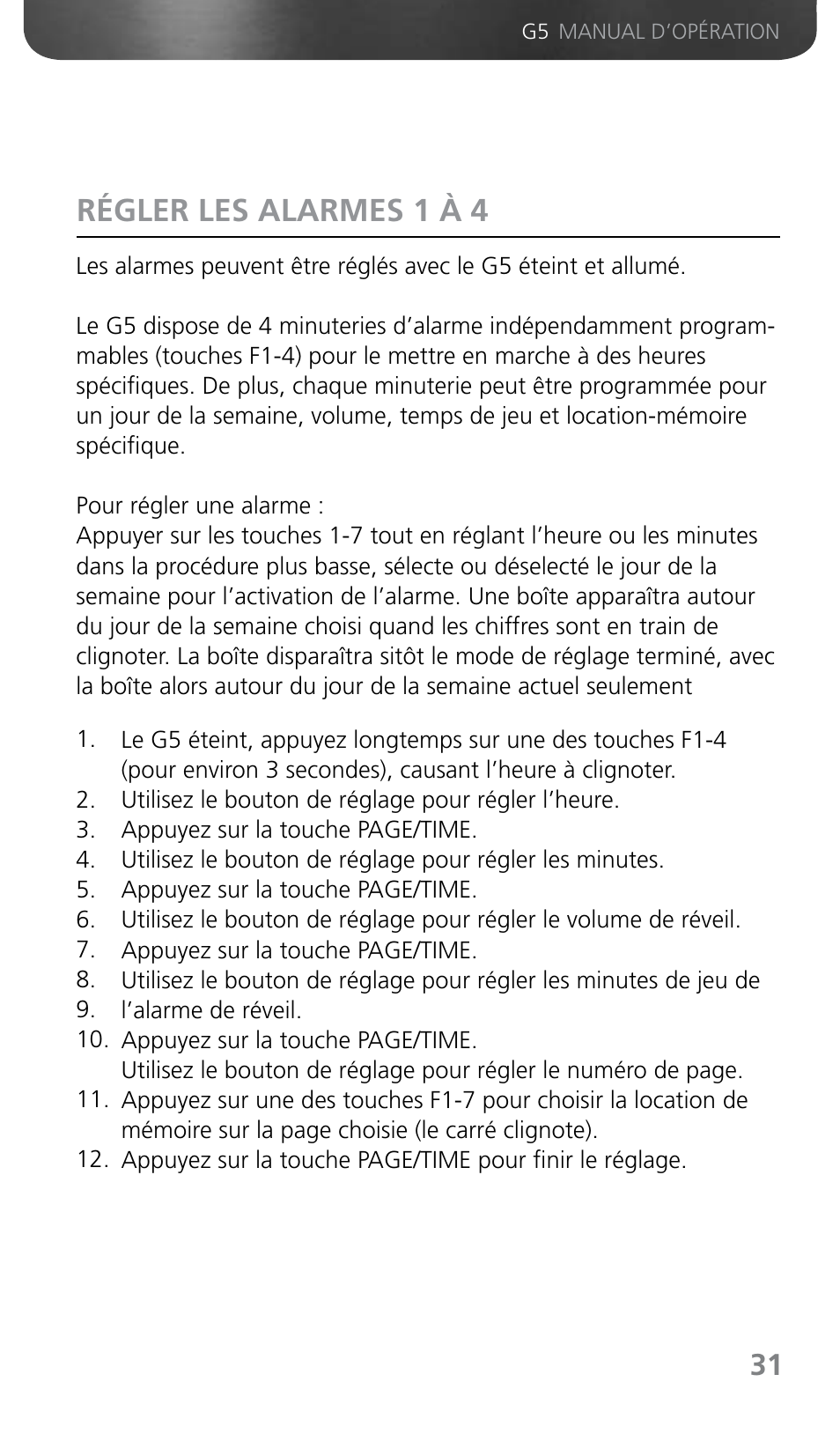 Régler les alarmes 1 à 4 | Grundig G5 User Manual | Page 33 / 64