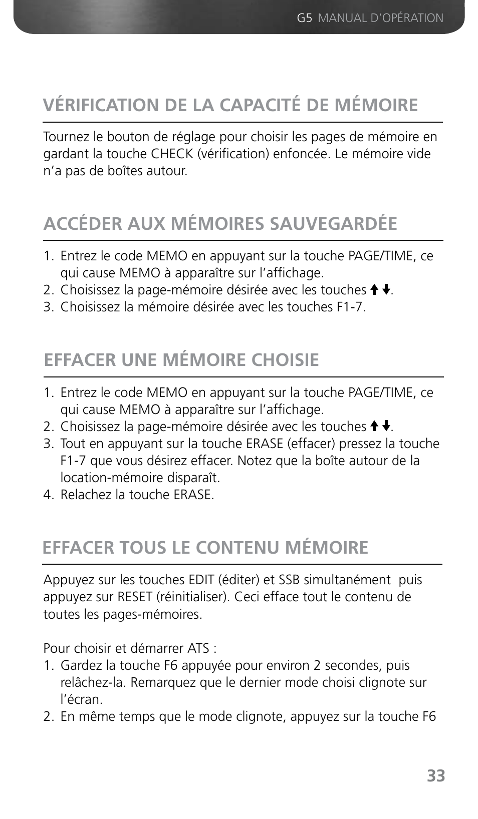 Vérification de la capacité de mémoire | Grundig G5 User Manual | Page 35 / 64