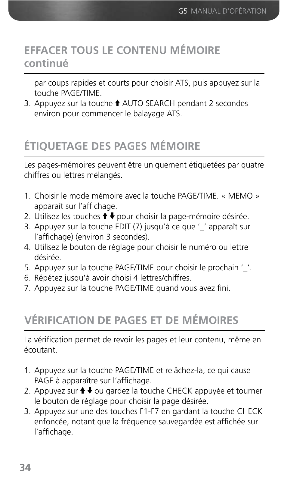 Effacer tous le contenu mémoire continué | Grundig G5 User Manual | Page 36 / 64