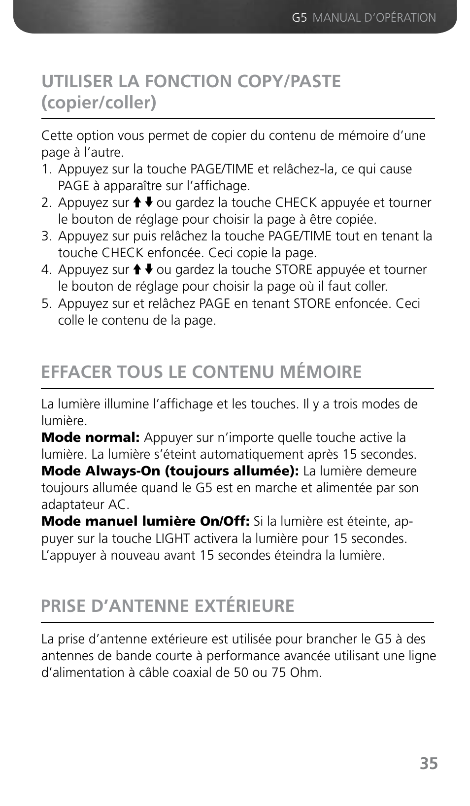 Utiliser la fonction copy/paste (copier/coller) | Grundig G5 User Manual | Page 37 / 64