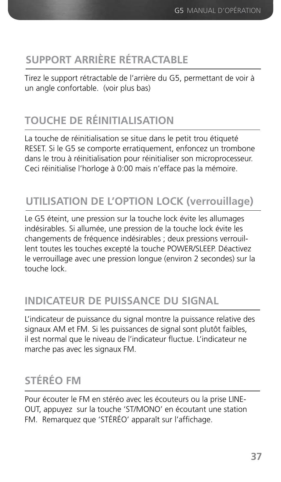 Support arrière rétractable | Grundig G5 User Manual | Page 39 / 64