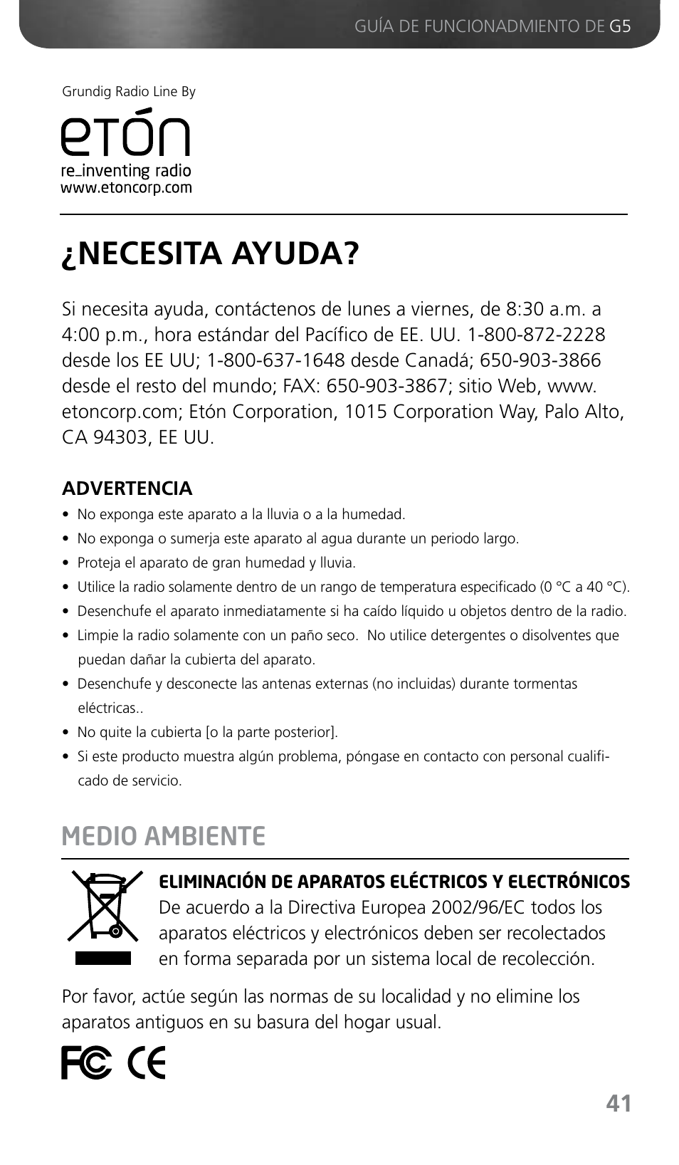 Necesita ayuda, Medio ambiente | Grundig G5 User Manual | Page 43 / 64