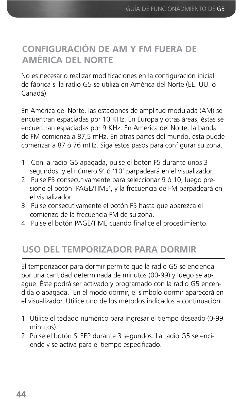 Uso del temporizador para dormir | Grundig G5 User Manual | Page 46 / 64