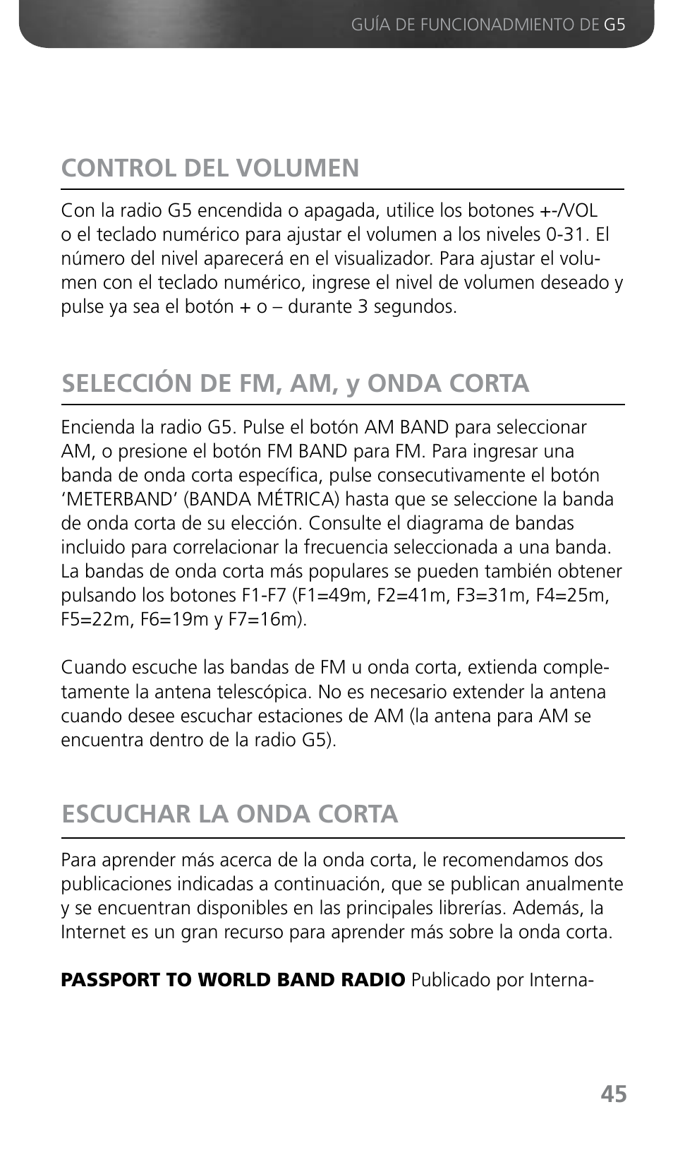 Control del volumen | Grundig G5 User Manual | Page 47 / 64