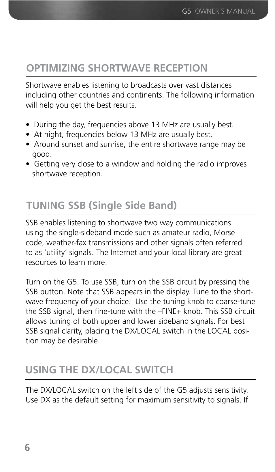 Optimizing shortwave reception | Grundig G5 User Manual | Page 8 / 64