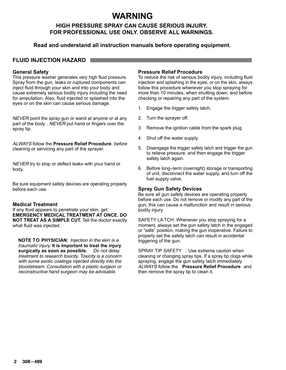 Warning | Graco Inc. Hydra Clean 3035 User Manual | Page 2 / 20