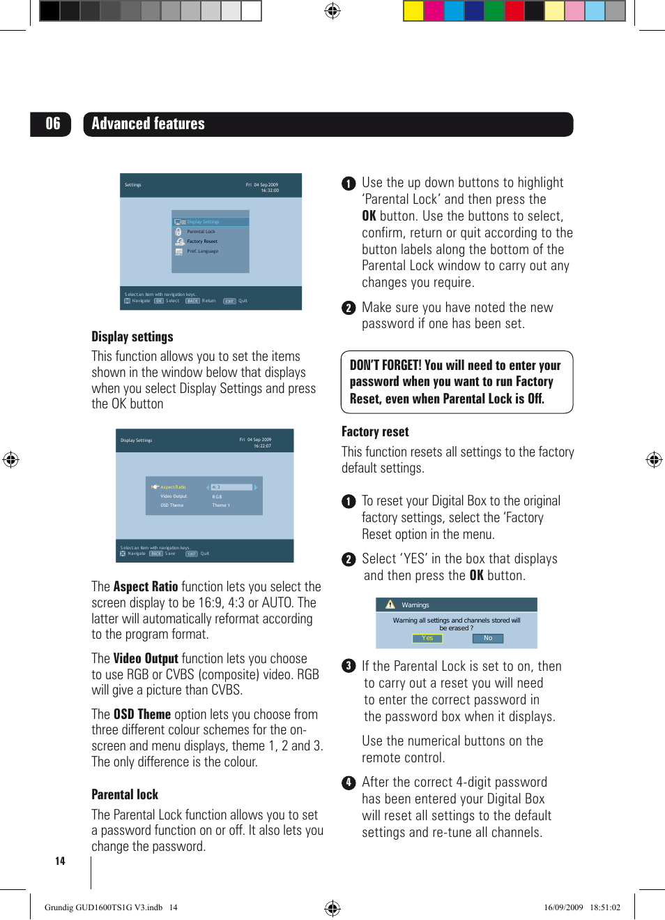 Advanced features | Grundig GUD1600TS1G User Manual | Page 14 / 24