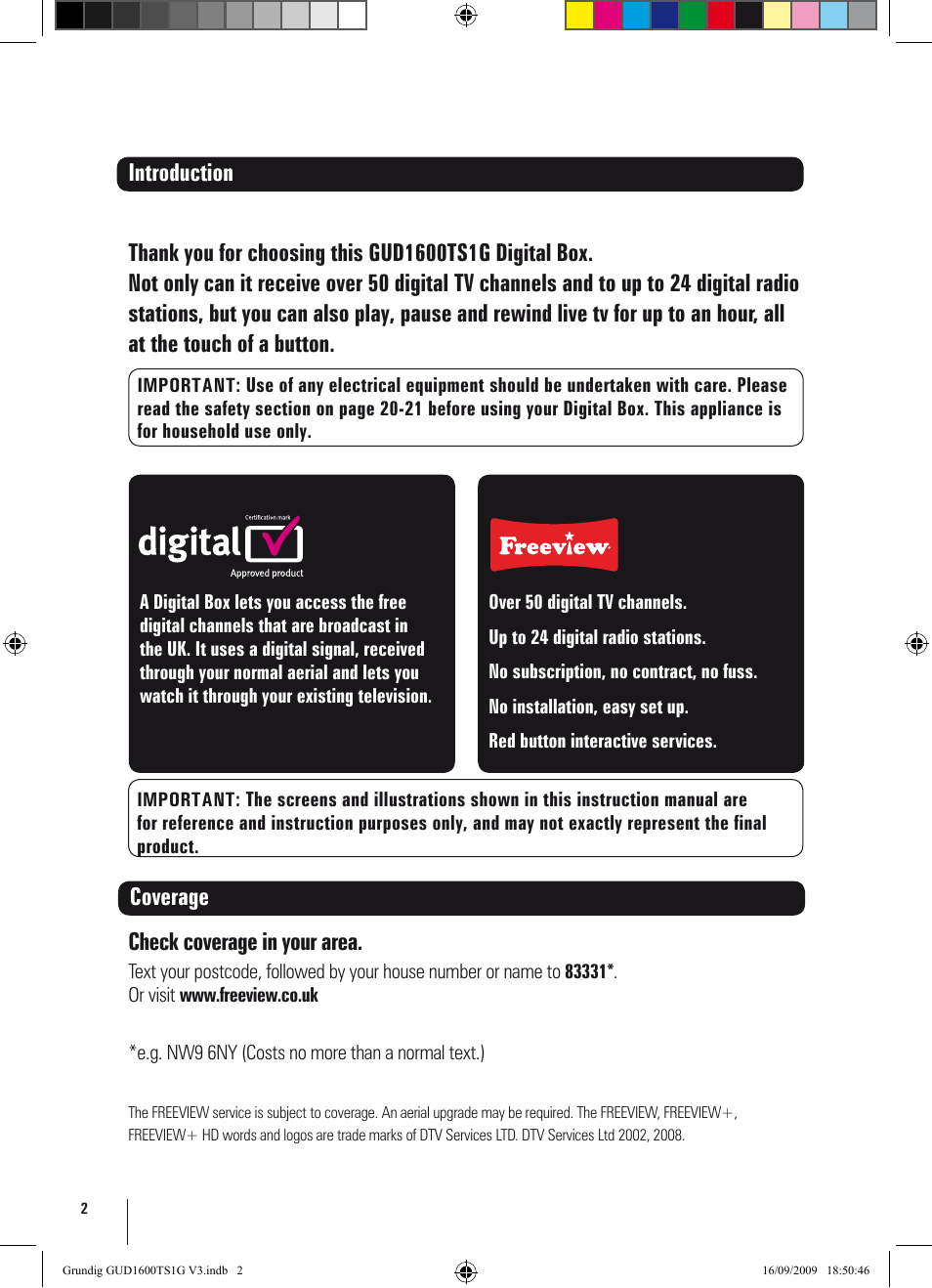 Coverage check coverage in your area | Grundig GUD1600TS1G User Manual | Page 2 / 24