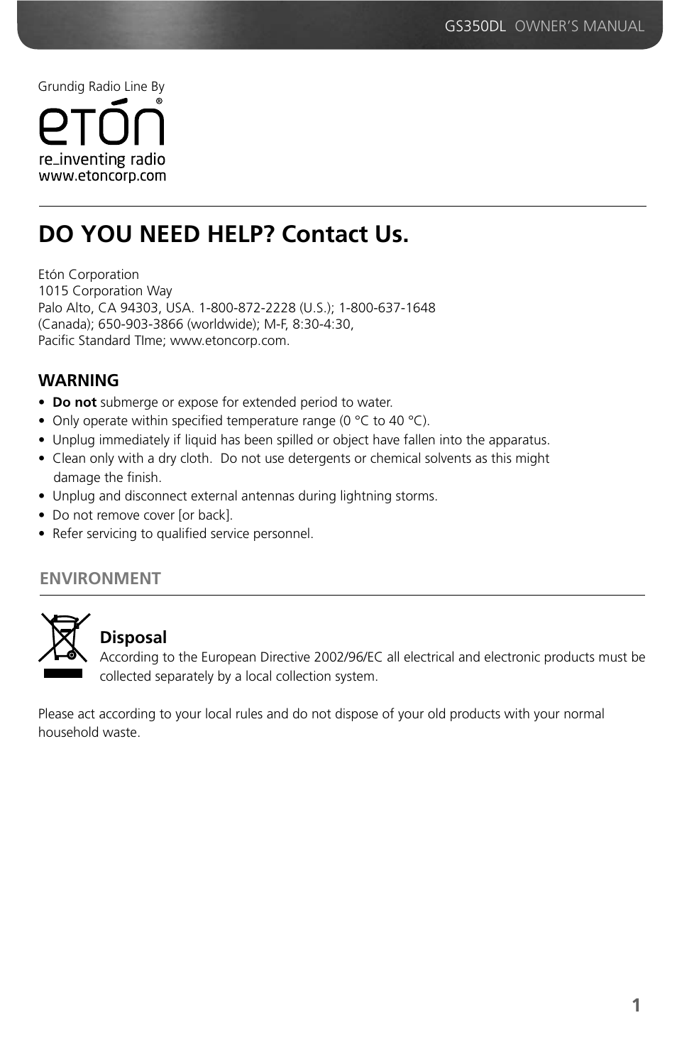 Do you need help? contact us | Grundig GS350DL User Manual | Page 3 / 21