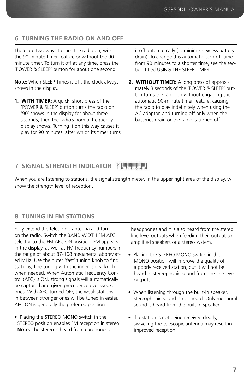 8 tuning in fm stations | Grundig GS350DL User Manual | Page 9 / 21