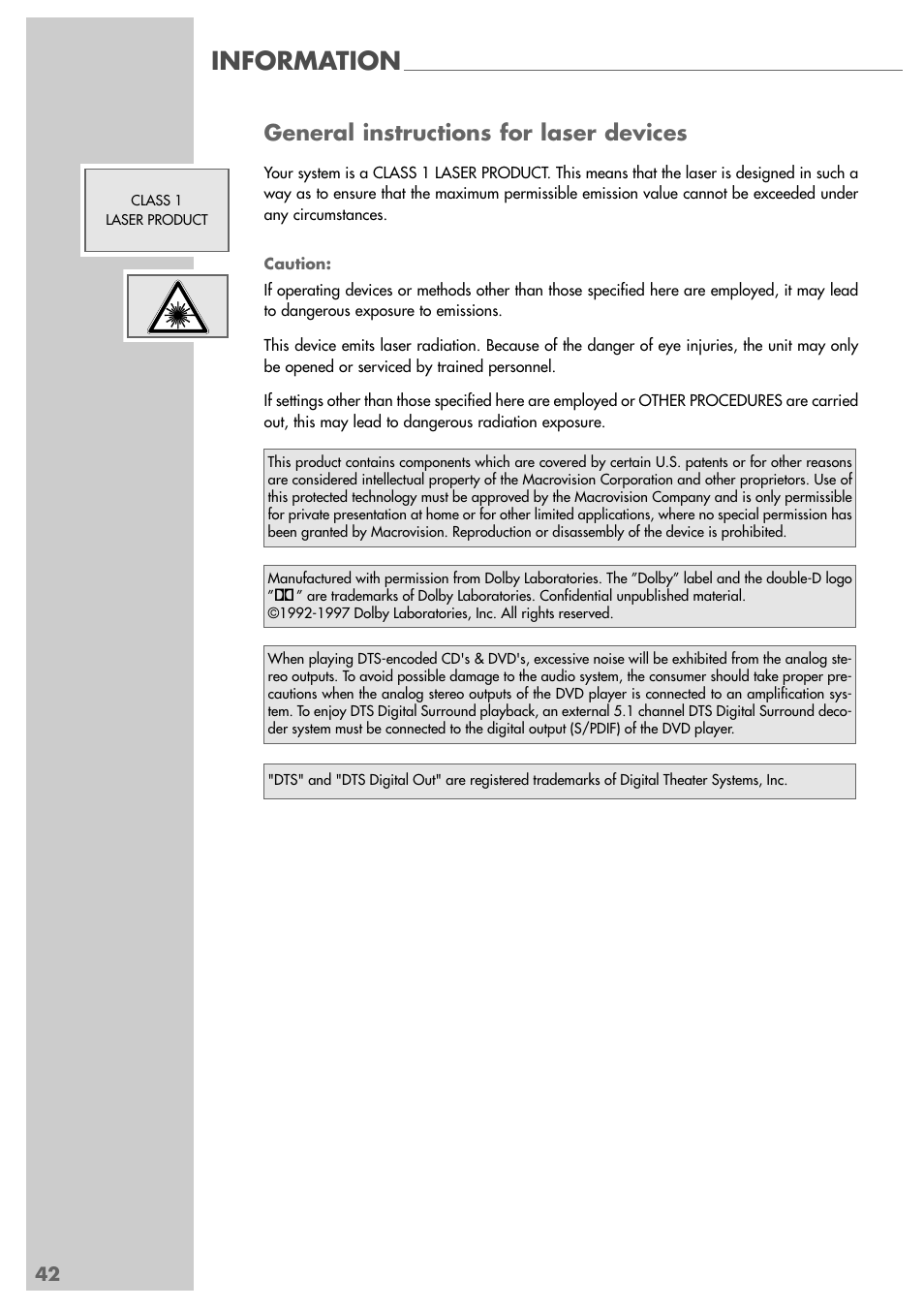 Information, General instructions for laser devices | Grundig DUO GRP6000 User Manual | Page 42 / 48