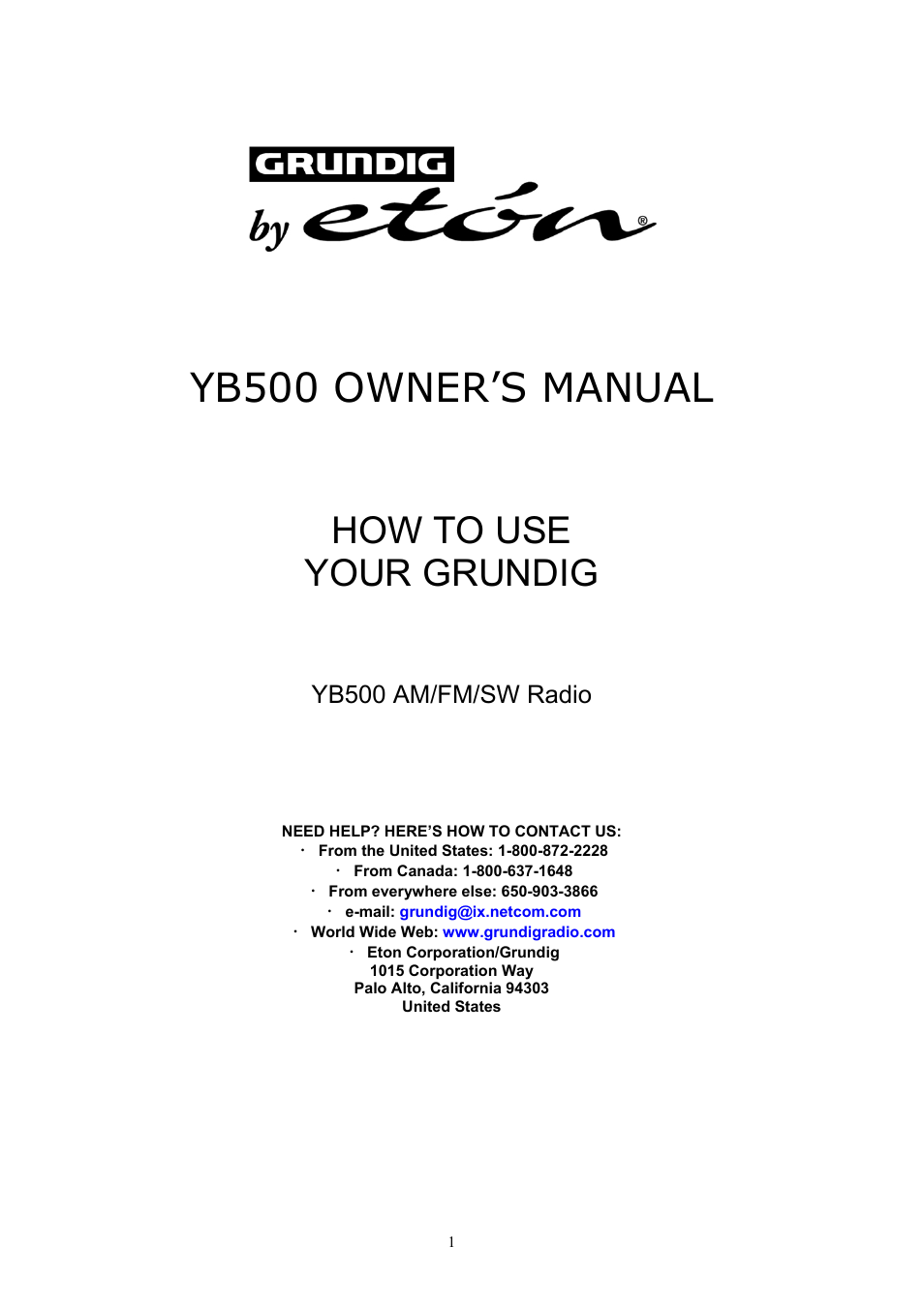 Grundig YB500 User Manual | 29 pages