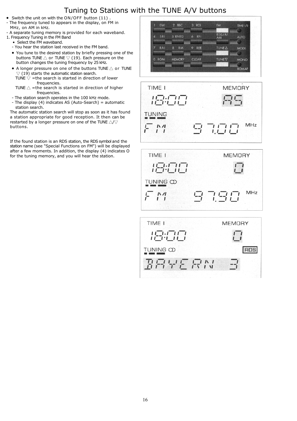 Tuning to stations with the tune a/v buttons | Grundig YB500 User Manual | Page 16 / 29