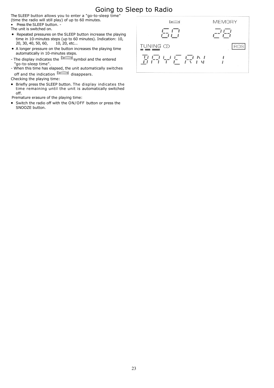Going to sleep to radio | Grundig YB500 User Manual | Page 23 / 29