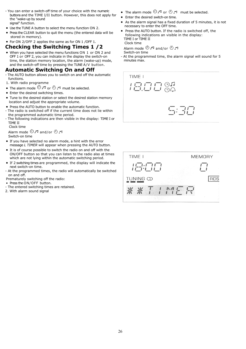 Checking the switching times 1 /2, Automatic switching on and off | Grundig YB500 User Manual | Page 26 / 29