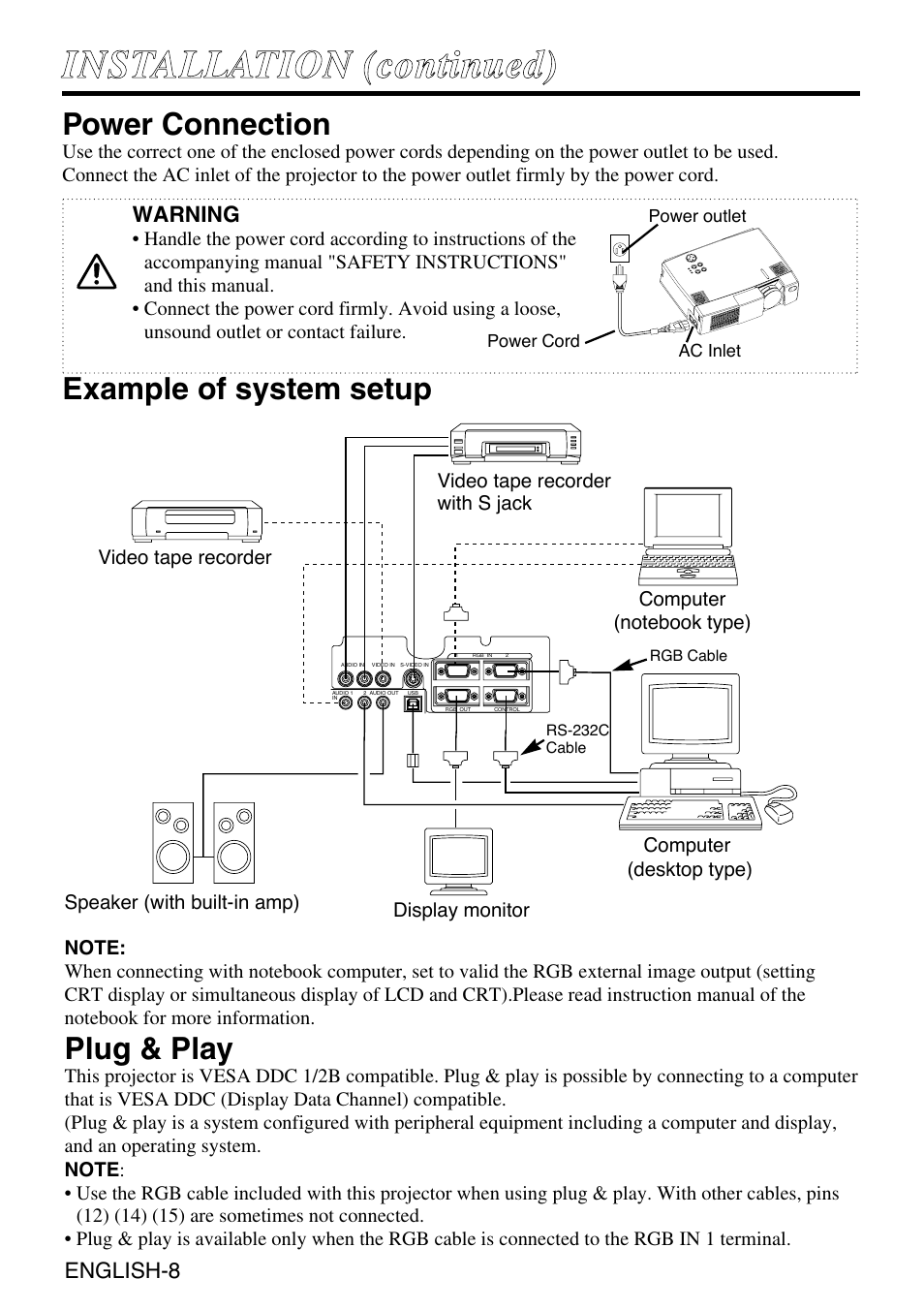 Example of system setup, Plug & play, Power connection | Grundig CP-731i User Manual | Page 9 / 39