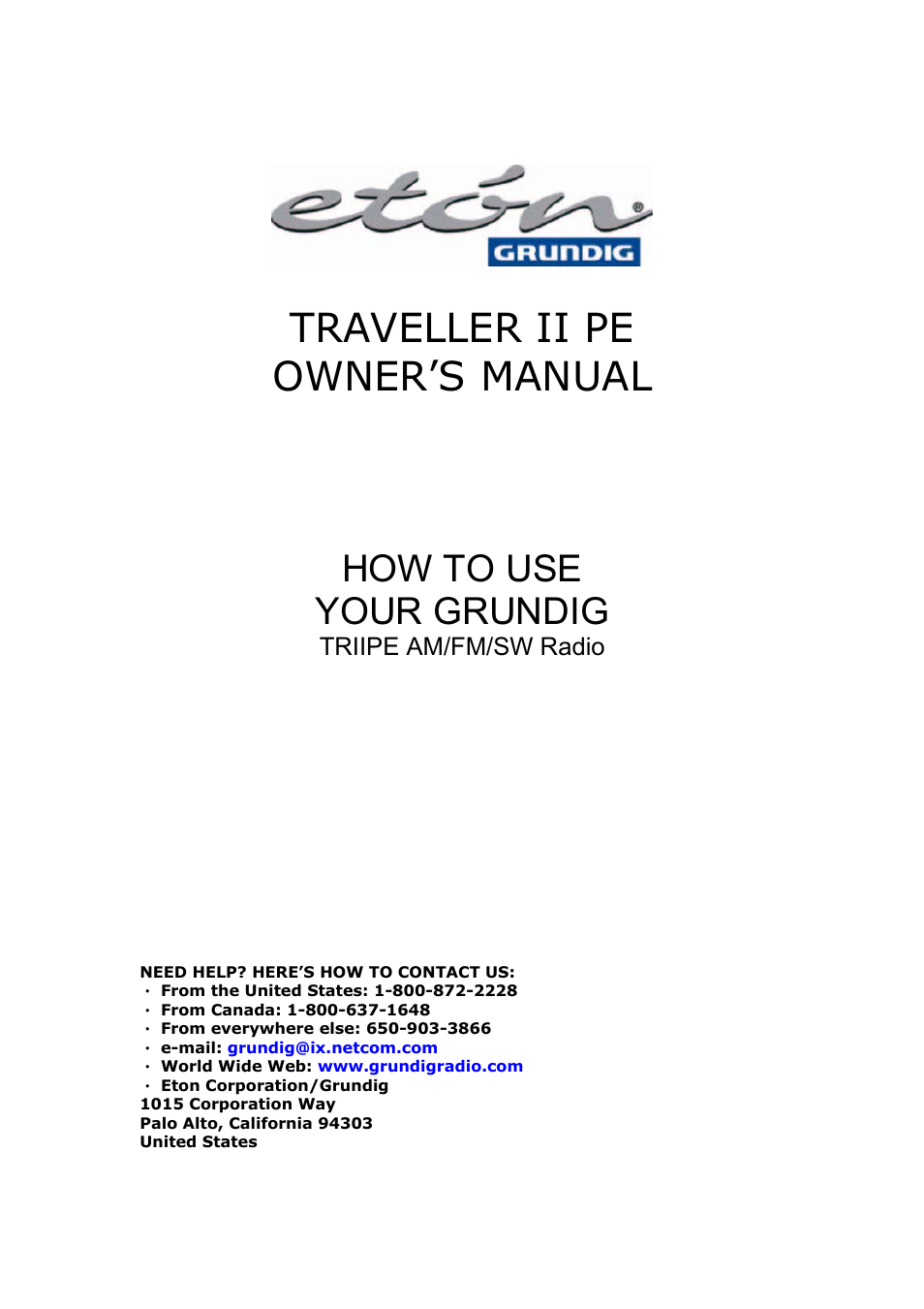 Grundig TRAVELLER II PE User Manual | 10 pages