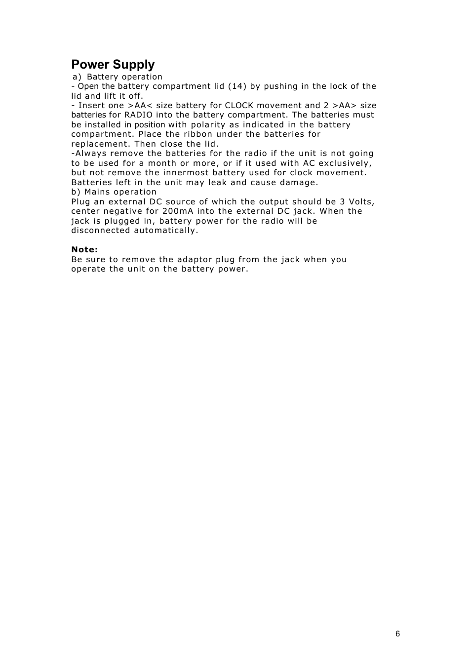 Power supply | Grundig TRAVELLER II PE User Manual | Page 6 / 10