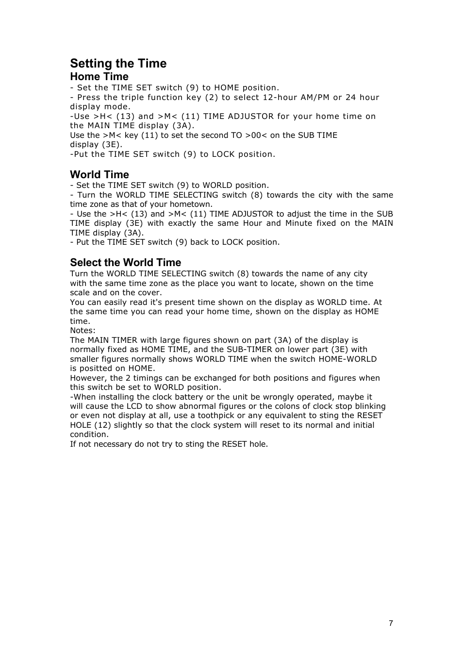 Setting the time, Home time, World time | Select the world time | Grundig TRAVELLER II PE User Manual | Page 7 / 10