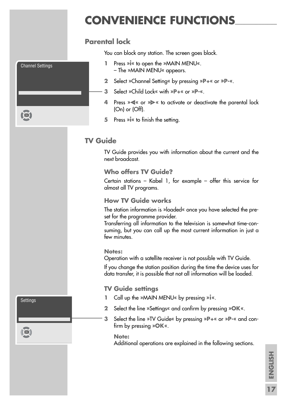 Convenience functions, 17 parental lock, Tv guide | Grundig MFS 55-4601/8 User Manual | Page 17 / 28